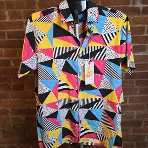 Oh Snap! By Drill Clothing Co Mens Medium Retro Geometric Button Up Shirt Y2k